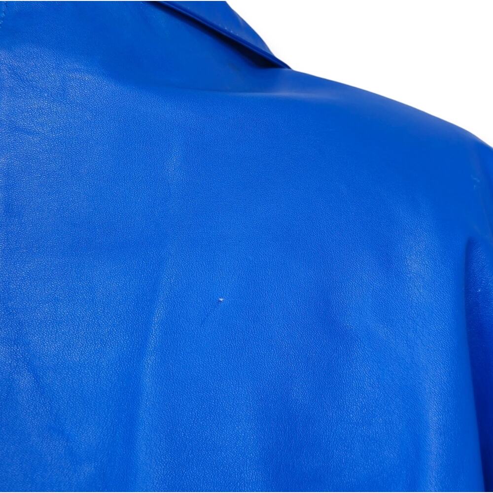 80s Retro Blue Leather Blazer Jacket Vintage Size L - Picture 16 of 16